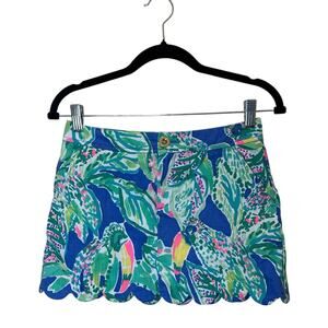 Lilly Pulitzer Sz 00 Lorelie Skort Skirt Blue Green Bottoms Floral Nice!